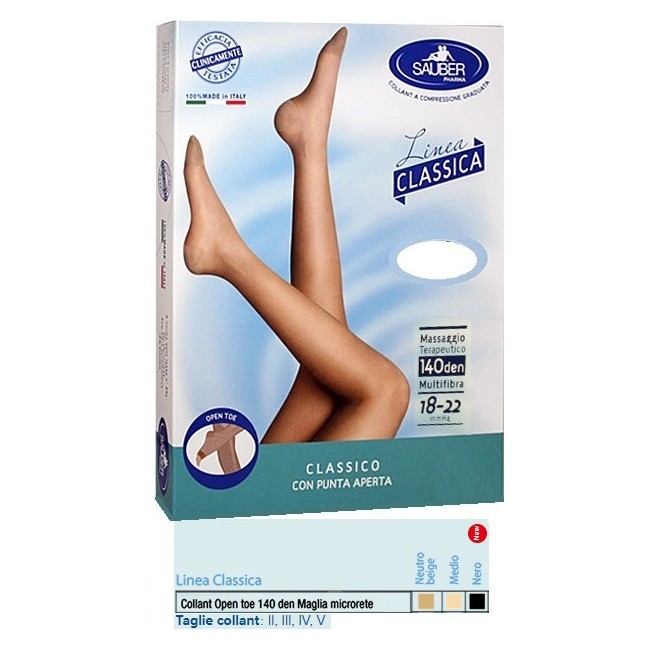 SAUBER COLLANT OPEN TOE MAGLIA MICRORETE 140 DEN COLORE NERO TAGLIA 2 LINEA CLASSICA
